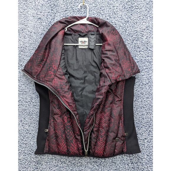 Harley Davidson Down Feather Puffer Vest Size LG Asymmetrical Full Zip Moto Red - Picture 2 of 13